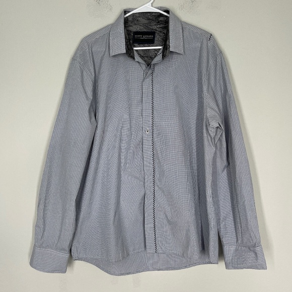 Scott Weiland The Collection Shirt Men's XXL Gray White Gingham Flip Cuff - Picture 1 of 14